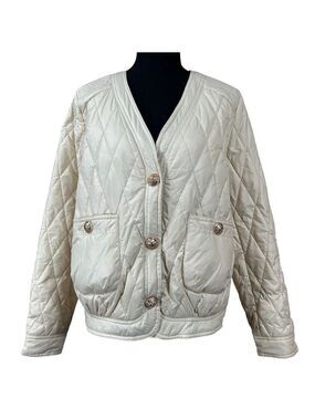 Joh Ivory White Nylon Quilted Puffer Jacket Size M